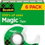 Scotch Magic Tape, 6 Rolls with Dispensers, Numerous Applications, Invisible, Engineered for Repairing, 3/4 x 650 Inches (6122)